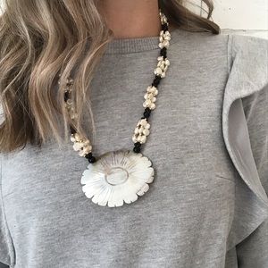 White Mother of Pearl Carved Shell Floral Necklace